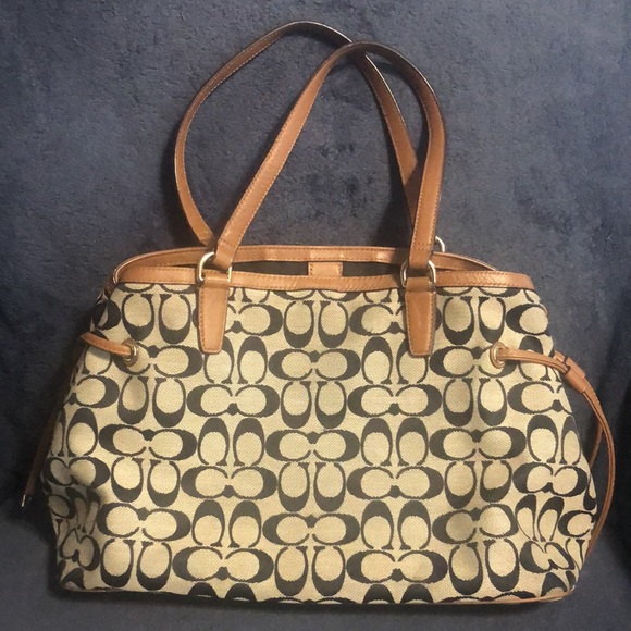 Gently used Coach signature Python Stripe Purse-w/drawstring & snap closure - Picture 2 of 13